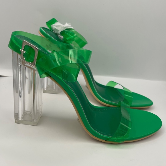CAPE ROBBIN Maria-2 green transparent peep toe clear block heel sandals - Picture 4 of 12